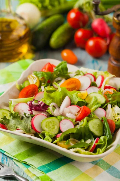 Salada Fresca Com Rabanete Pepino Tomates Cereja Coloridos Melhor Para — Fotografia de Stock