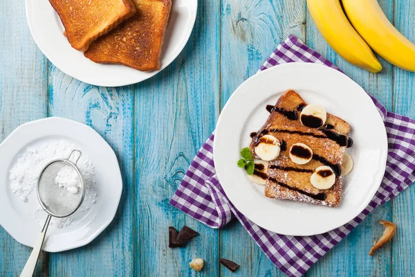 Toast Français Traditionnel Délicieux Sucré Aux Fruits Beurre Vue Dessus — Photo