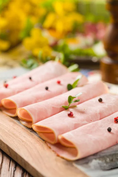 Sliced Ham Decoration Easter Front View — Stock Photo, Image