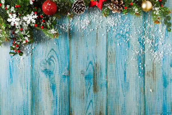 Kerstmis Winter Achtergrond Blauw Hout — Stockfoto