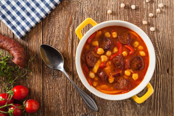 Paprika Sucuklu Geleneksel Nohut Çorbası Üst Görünüm — Stok fotoğraf