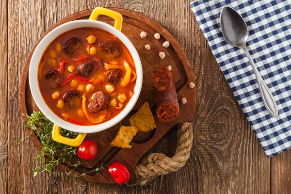 Paprika Sucuklu Geleneksel Nohut Çorbası Üst Görünüm — Stok fotoğraf