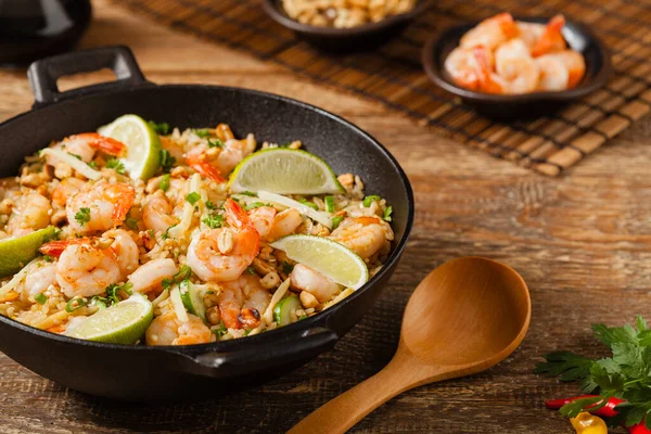 Fried Rice Shrimp Thai Prepared Wok Front View — Stock Photo, Image