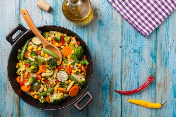 Mix Vegetables Fried Wok Top View — Stock Photo, Image