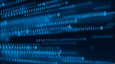 Dijital arka plan matrisi. Veri paketleri. İkili bilgisayar kodu. Hacker kavramı. 3d render.