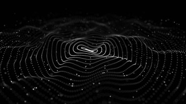 Parçacık dalgası. Dinamik bir dalga ile soyut arka plan. Büyük veri. 3d render.