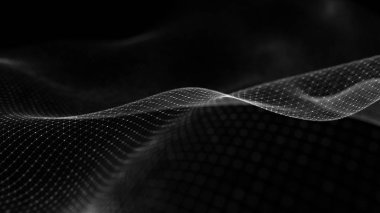 Parçacık dalgası. Dinamik bir dalga ile soyut arka plan. Büyük veri. 3d render.