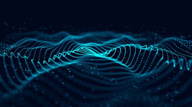Parçacık dalgası. Dinamik bir dalga ile soyut arka plan. Büyük veri. 3d render.