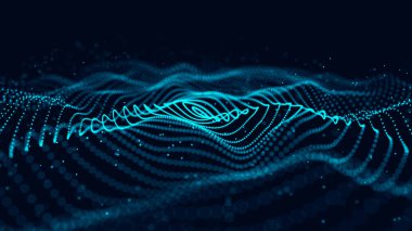 Parçacık dalgası. Dinamik bir dalga ile soyut arka plan. Büyük veri. 3d render.