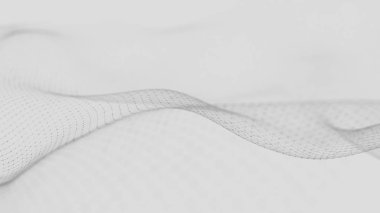 Soyut beyaz fütüristik arka plan. Beyaz arka plan üzerinde bağlantı noktaları ve çizgiler ile dalga. 3d render.