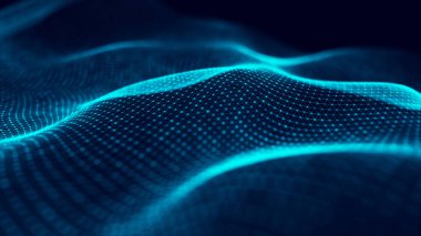 Parçacık dalgası. Dinamik bir dalga ile soyut arka plan. Büyük veri. 3d render.