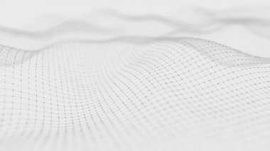 Dalga beyaz arka plan. Soyut beyaz fütüristik arka plan. Koyu arka plan üzerinde bağlantı noktaları ve çizgiler ile dalga. Parçacık dalgası. 3d render.