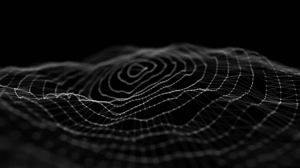Ola de partículas. Fondo abstracto con una onda dinámica. Big data. renderizado 3d . — Foto de Stock
