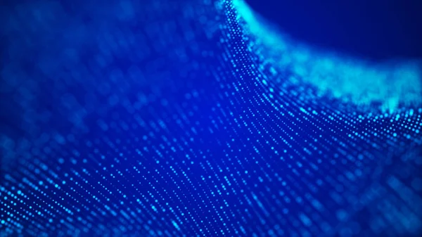 Wave of particles. Futuristic blue dots background with a dynamic wave. Big data. 3d rendering. — Stock Photo, Image