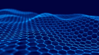 Soyut teknoloji arka planı. Büyük veri görselleştirmesi. Fütüristik altıgen arka plan. 3d render.