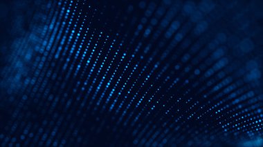 Parçacık dalgası. Dinamik bir dalga ile soyut arka plan. Büyük veri. 3d render.