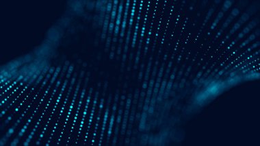 Parçacık dalgası. Dinamik bir dalga ile soyut arka plan. Büyük veri. 3d render.