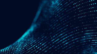 Parçacık dalgası. Dinamik bir dalga ile soyut arka plan. Büyük veri. 3d render.