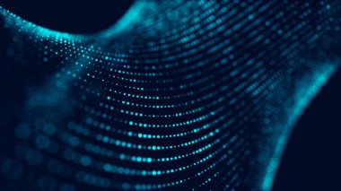 Parçacık dalgası. Dinamik bir dalga ile soyut arka plan. Büyük veri. 3d render.