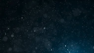 Toz parçacıkları. Parçacıkların soyut mavi arka planı. Kozmik galaksi illüstrasyonu. 3d render.