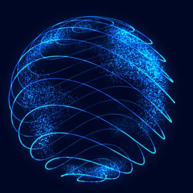 Büküm çizgileri ile küre. İş olayı için arka plan. Tel kafes teknolojisi mavi küre. 3d render.