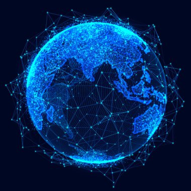 Küresel ağ kavramı. Dünya haritası noktası. Küresel ağ gezegeni Dünya. 3d render.