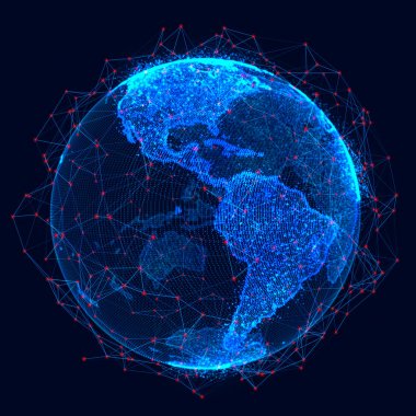 Küresel ağ kavramı. Dünya haritası noktası. Küresel ağ gezegeni Dünya. 3d render.
