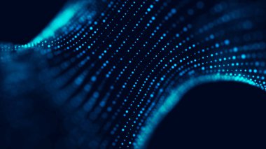 Parçacık dalgası. Fütüristik bir dalga ile soyut arka plan. Büyük veri. 3d render.