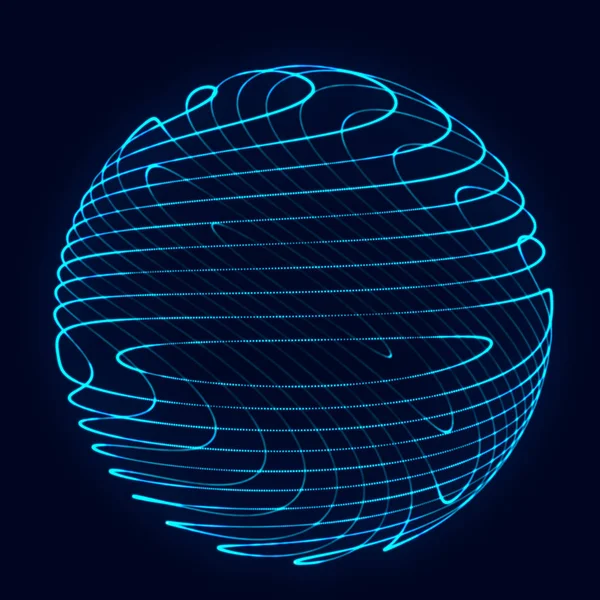 Kugel mit verdrehten Linien. Hintergrund für geschäftliche Veranstaltung. Wireframe-Technologie blaue Kugel. 3D-Darstellung. — Stockfoto