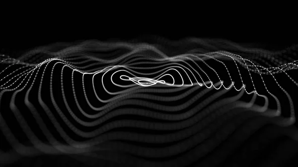 Wave of particles. Abstract dark background with a dynamic wave. Big data. 3d rendering.