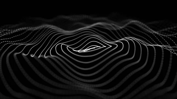 Ola de partículas. Fondo oscuro abstracto con una onda dinámica. Big data. renderizado 3d . — Foto de Stock