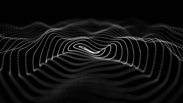 Ola de partículas. Fondo oscuro abstracto con una onda dinámica. Big data. renderizado 3d . — Foto de Stock