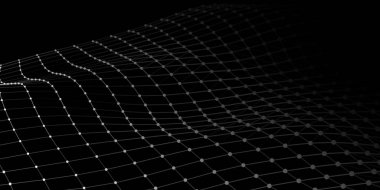 Koyu arka plan üzerinde bağlantı noktaları ve çizgiler ile dalga. Parçacık dalgası. Ağ bağlantısı. Vektör çizimi.