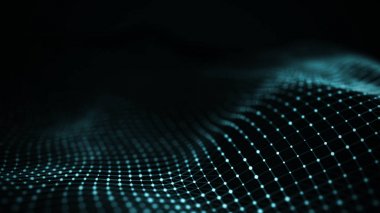 Veri teknolojisi illüstrasyon. Soyut fütüristik arka plan. Koyu arka plan üzerinde bağlantı noktaları ve çizgiler ile dalga. Parçacık dalgası.