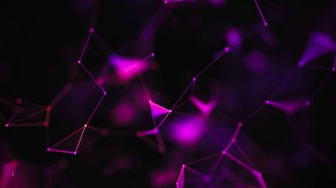 Noktaları ve çizgileri birbirine bağlayan soyut mor arka plan. Yapı ve iletişim. Pleksus etkisi. Soyut bilim geometrik ağ arka planı.