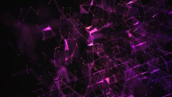 Fondo púrpura abstracto con puntos y líneas de conexión. Estructura y comunicación. Efecto plexo. Fondo de red geométrica de ciencia abstracta . —  Fotos de Stock