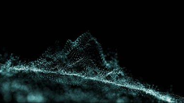 Büyük veri görselleştirme 3d. Teknoloji dalgası. Analitik gösterimi. Dijital arka plan. Parçacık dalgası. Büyük veri.