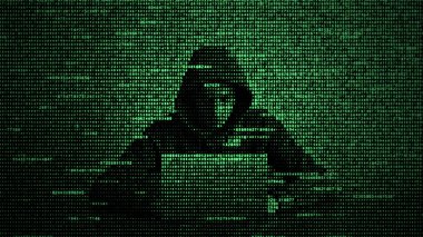 Hacker in data security concept. Hacker using laptop. Hacking the Internet. Cyber attack. clipart