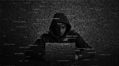 Veri güvenliği kavramında hacker. Bilgisayar bilgisayar kullanarak Hacker. İnterneti hacklemek. Siber saldırı.