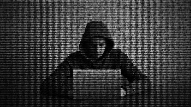 Hacker in data security concept. Hacker using laptop. Hacking the Internet. Cyber attack. clipart