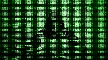 Veri güvenliği kavramında hacker. Bilgisayar bilgisayar kullanarak Hacker. İnterneti hacklemek. Siber saldırı.