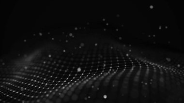 Veri teknolojisi illüstrasyon. Soyut fütüristik arka plan. Koyu arka plan üzerinde bağlantı noktaları ve çizgiler ile dalga. Parçacık dalgası.