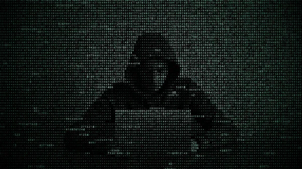 Хакер в концепции защиты данных. Хакер использует ноутбук. Взламываю интернет. Кибератака . — стоковое фото