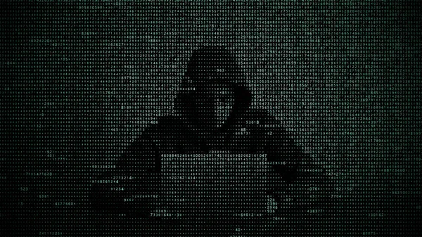 Počítačový podvodník v koncepci zabezpečení dat. Hacker používající přenosný počítač. Hackování Internetu. Kybernetický útok. — Stock fotografie