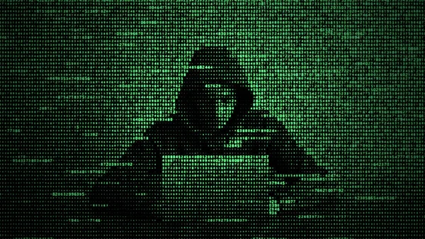 Hacker i datasäkerhet begrepp. Hacker med hjälp av laptop. Hacking Internet. Cyberangrepp. — Stockfoto