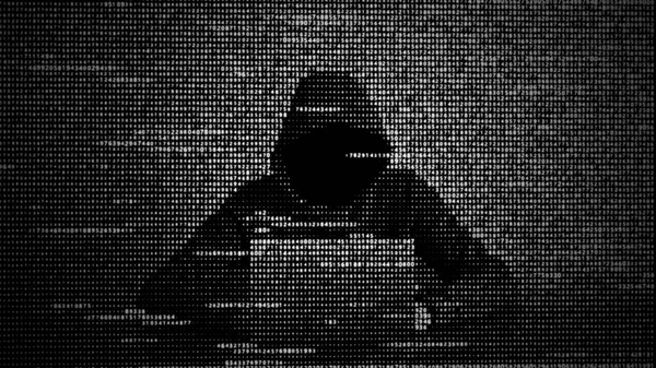 Veri güvenliği kavramında hacker. Bilgisayar bilgisayar kullanarak Hacker. İnterneti hacklemek. Siber saldırı. — Stok fotoğraf