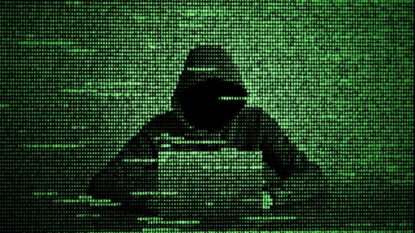 Hacker i datasäkerhet begrepp. Hacker med hjälp av laptop. Hacking Internet. Cyberangrepp. — Stockfoto