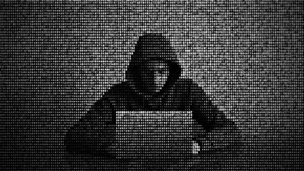 Hacker im Datensicherheitskonzept. Hacker mit Laptop. Das Internet hacken. Cyber-Angriff. — Stockfoto