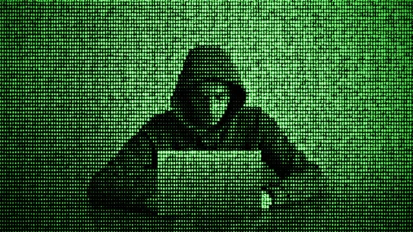 Hacker in data security concept. Hacker using laptop. Hacking the Internet. Cyber attack.