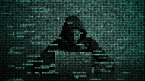 Hacker im Datensicherheitskonzept. Hacker mit Laptop. Das Internet hacken. Cyber-Angriff. — Stockfoto